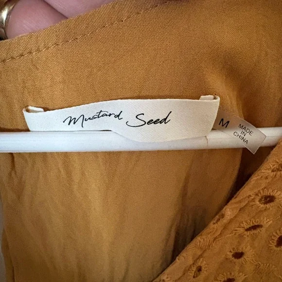 Mustard Seed Eyelet Lace Babydoll Top | Boho Cottagecore Blouse | Size M - Picture 2 of 4